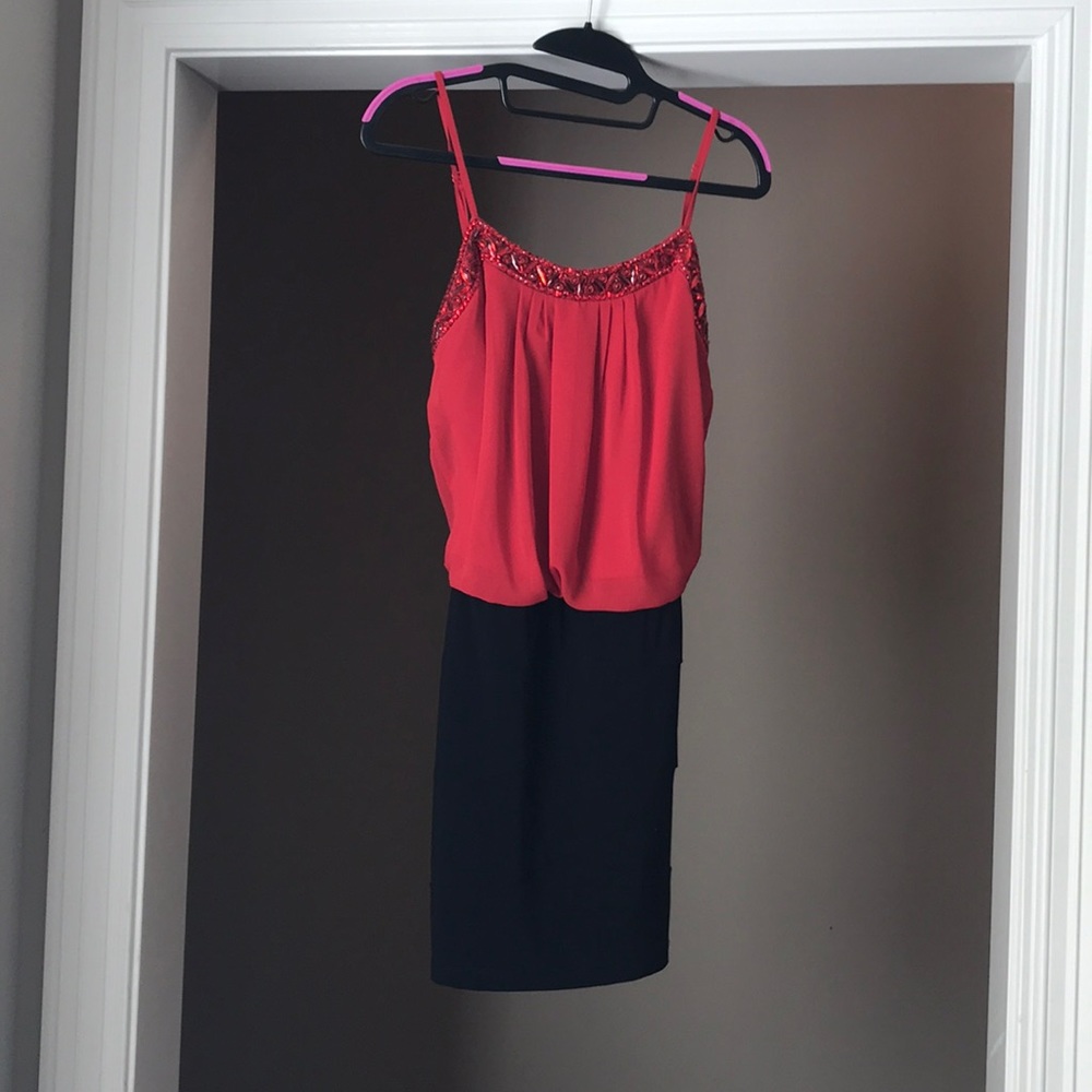 Red and black cocktail dress